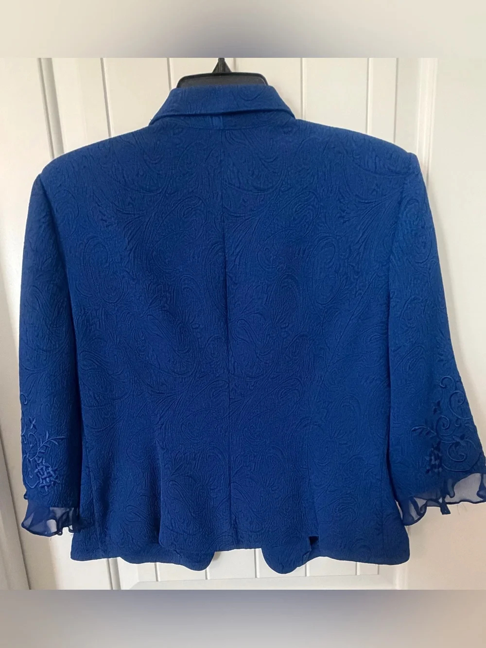 Women's Royal Blue Embroidered Jacket & Skirt Set Chiffon Trim